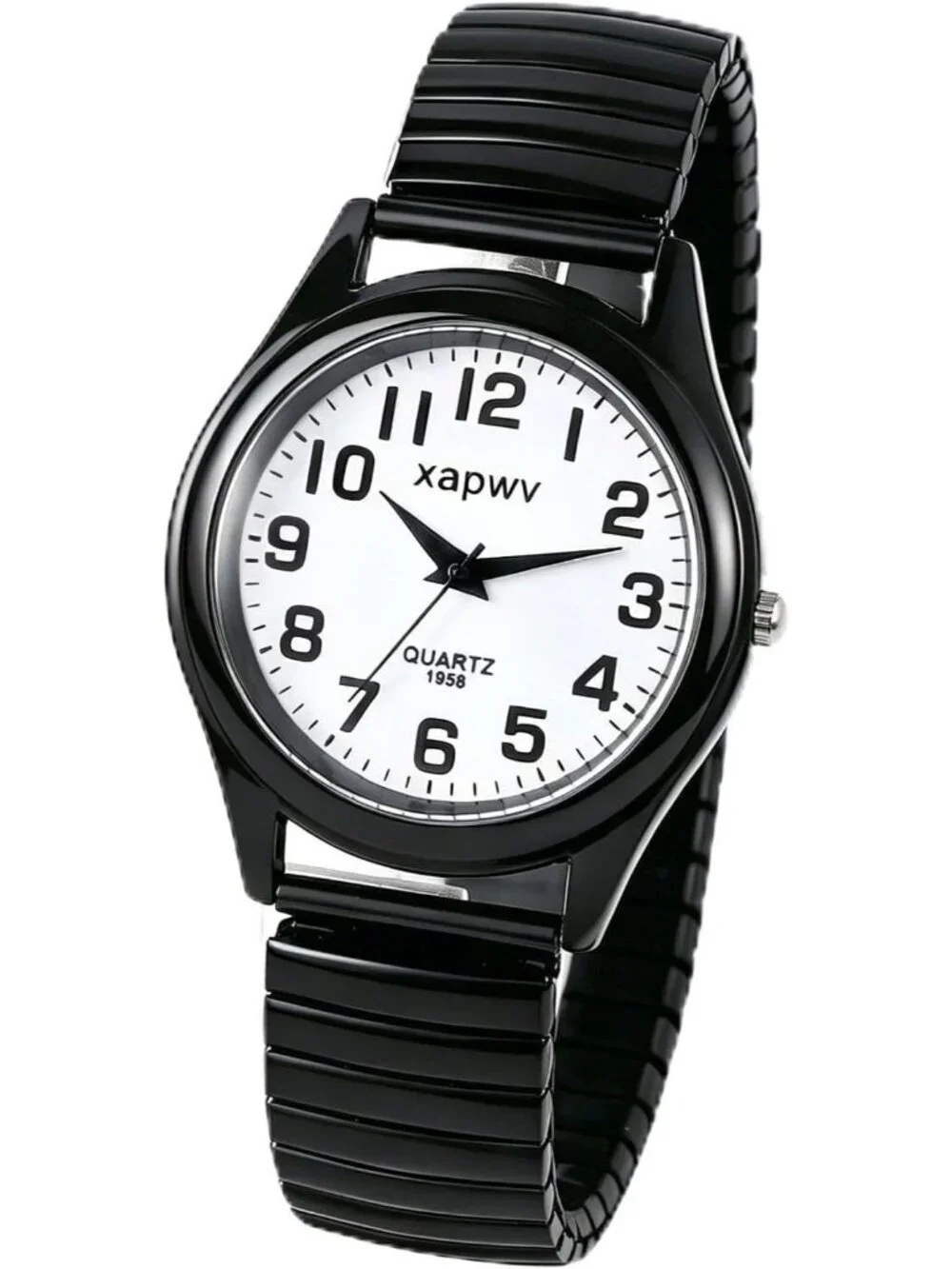 Men's Black White Stretch Band Couple Bangle Ultrathin Elastic Strap Wrist Watch